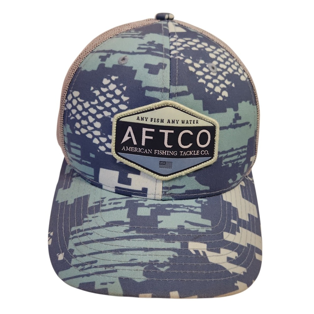 AFTCO Blue Digital Camo Trucker Hat Any Fish Any Water Fishing Snapback Cap‎